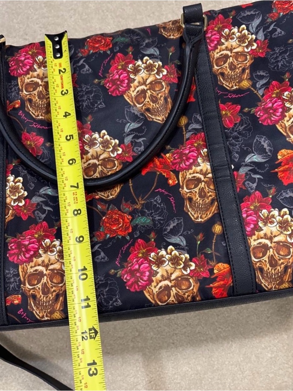 Betsey Johnson Xtra Large Floral Skull Print Women's Tote Bag - Picture 7 of 8